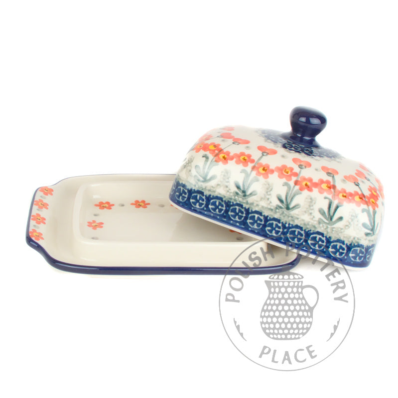 Large Butter Dish - Peach Forget Me Not's