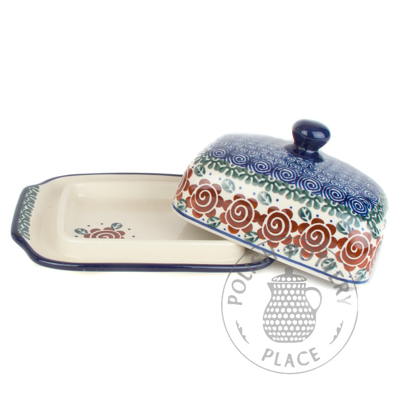 Large Butter Dish - Brown Swirl Flowers