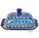 Large Butter Dish - Turquoise Tiles On Blue