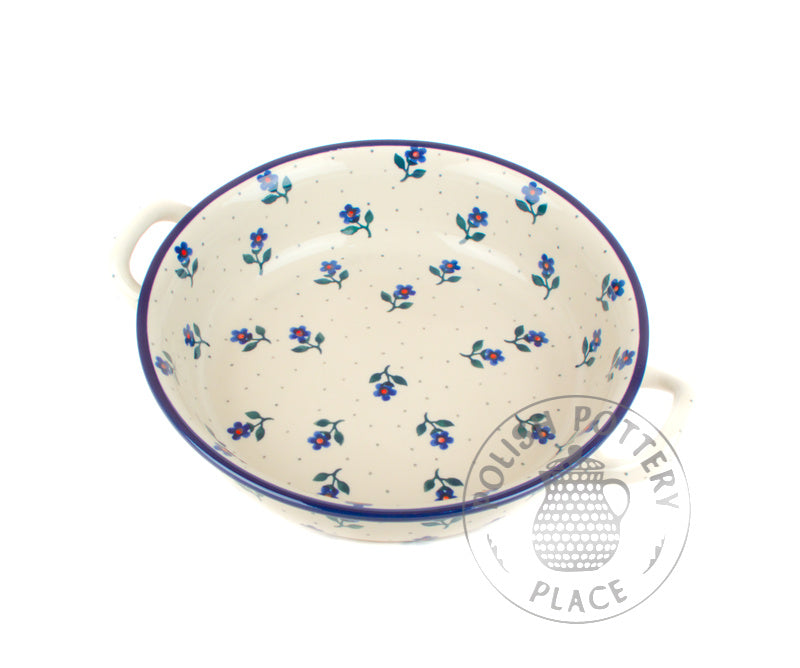 Small Round Baker with Handles - Small Blue Flowers with Dots