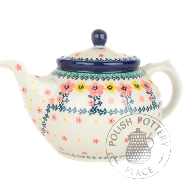 Round Teapot - 40 oz - Pink & Yellow Flowers