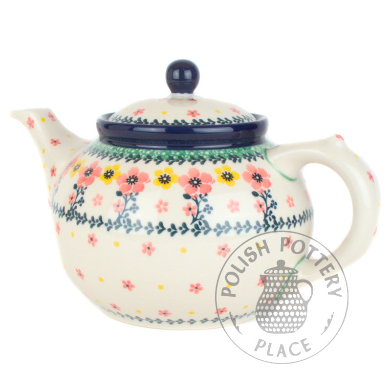 Round Teapot - 40 oz - Pink & Yellow Flowers