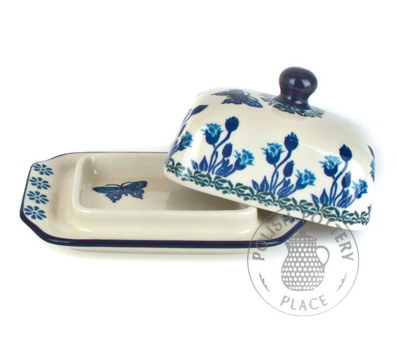 Small Butter Dish - Blue Daphodils with Butterfly