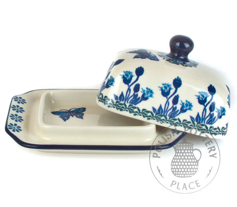 Small Butter Dish - Blue Daphodils with Butterfly